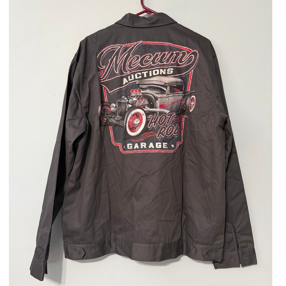 Mecum Auctions Men's Medium Garage Work Jacket Grey Full Zip Graphic 2274
